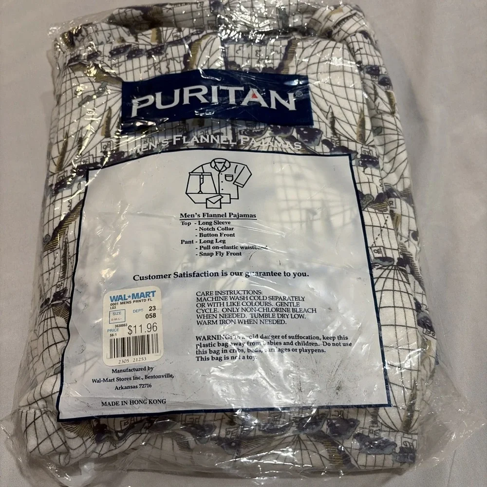 Vintage Puritan Men's Flannel Pajama Set Large  Long Sleeve Nautical Print NOS